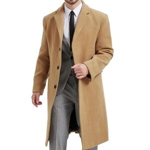 Forever 21 Men's Camel Full Length Traditional Slim Fit Overcoat - Medium